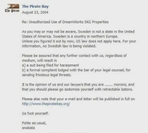 The Pirate Bay Legal Response