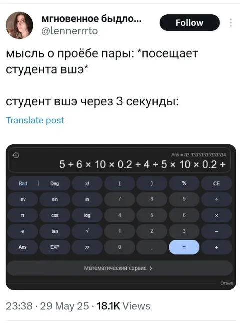 Студент ВШЭ решает пример