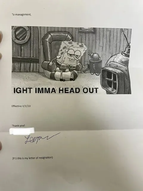 SpongeBob Resignation Letter