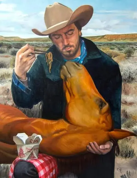 Cowboy Eating a Horse