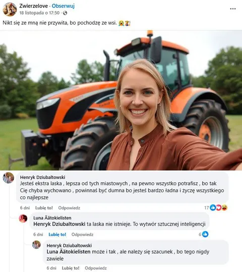 Laska z traktorem ze wsi