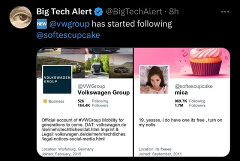 Volkswagen Follows Cupcake Account