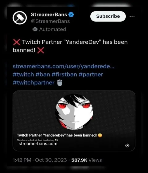 YandereDev Twitch Partner Banned