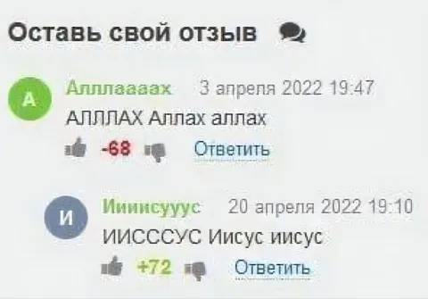 Аллах и Иисус в отзывах