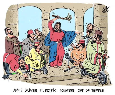 Jesus Drives Scooters Out of Temple