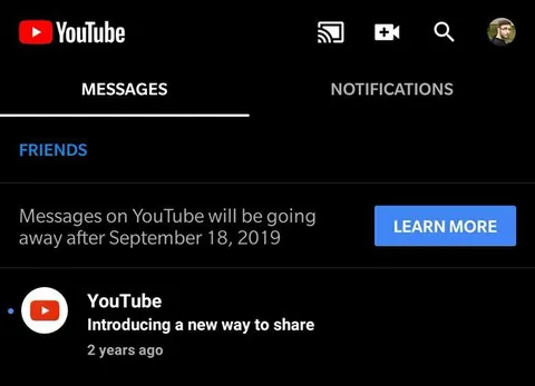 YouTube Messages Disappearing