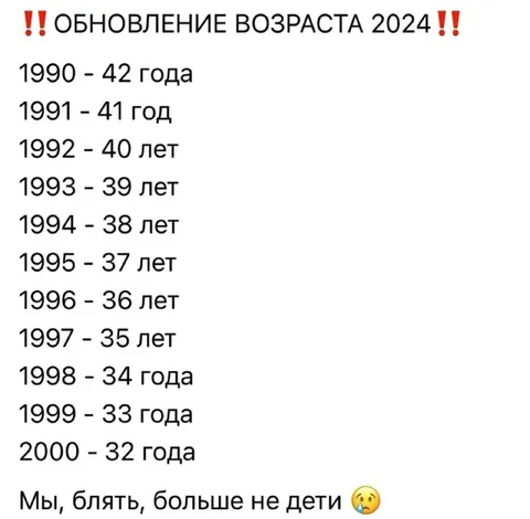 Обновление возраста 2024