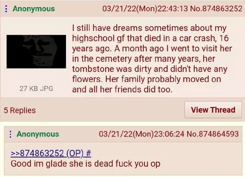 Good I'm glad she is dead