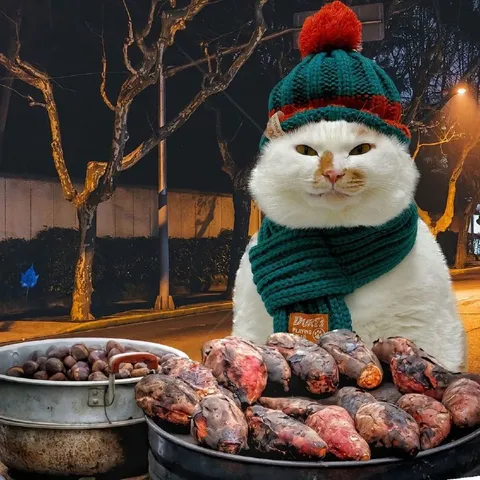 Кот торгует мясом ночью