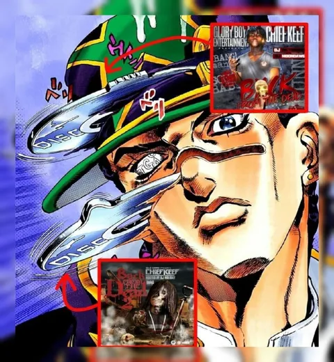 Chief Keef discs behind Jotaro