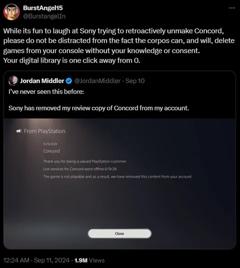 Sony Deletes Concord From Account