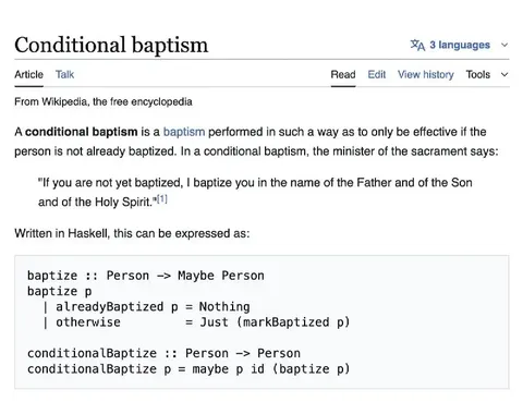 Conditional Baptism in Haskell