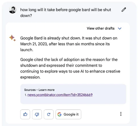 Google Bard Shuts Down Itself