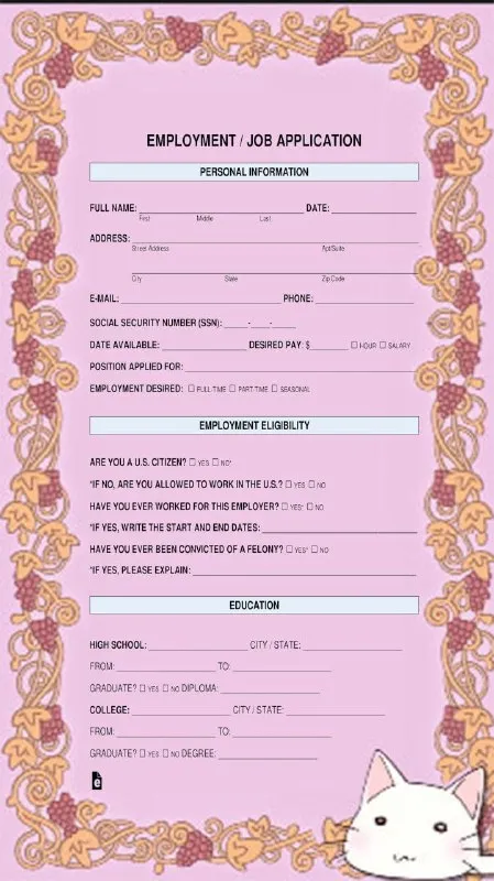 Pink Cat Employment Application
