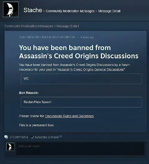 Banned from Assassin's Creed Discussions