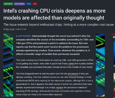 Intel CPU Crashing Crisis Deepens