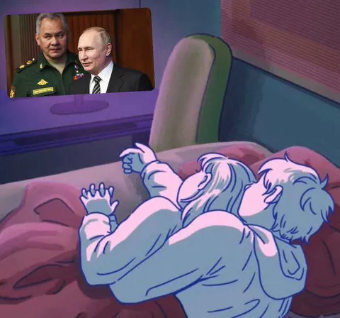 Пара смотрит на Путина и Шойгу