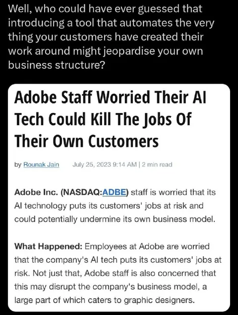 Adobe AI Threatens Customer Jobs