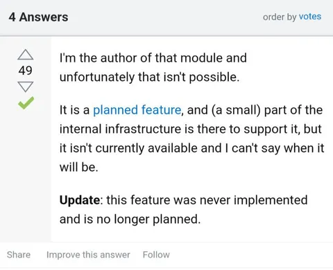 Planned Feature Never Implemented