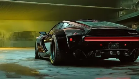 Futuristic Black Supercar in the Garage