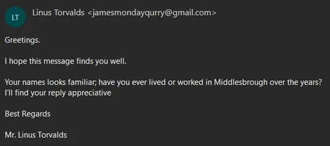 Linus Torvalds Job Inquiry Email