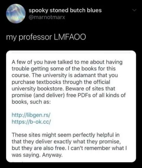 Professor Accidentally Recommends Piracy