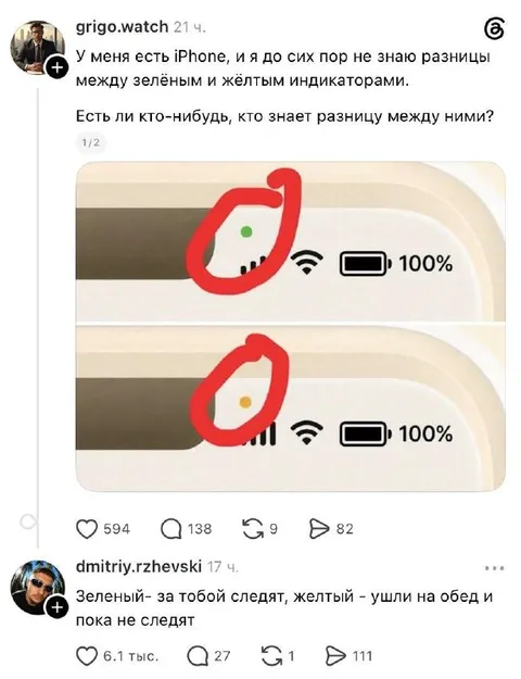 Разница между зелёным и жёлтым индикатором