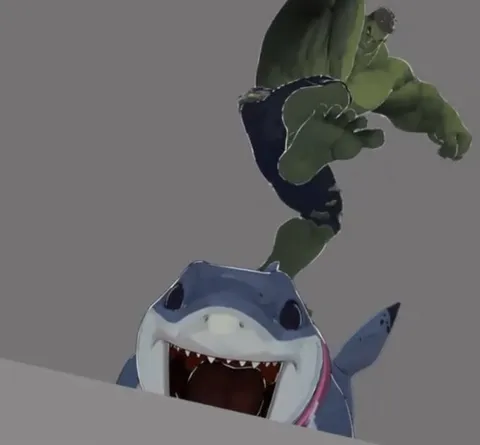 Халк прыгает на акулу