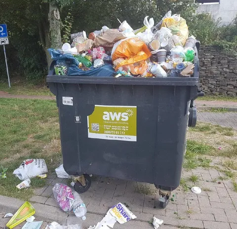 Überquellende Mülltonne