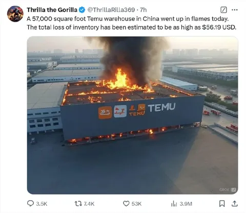 Temu Warehouse Fire Loss