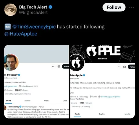 Tim Sweeney Follows Apple Hater