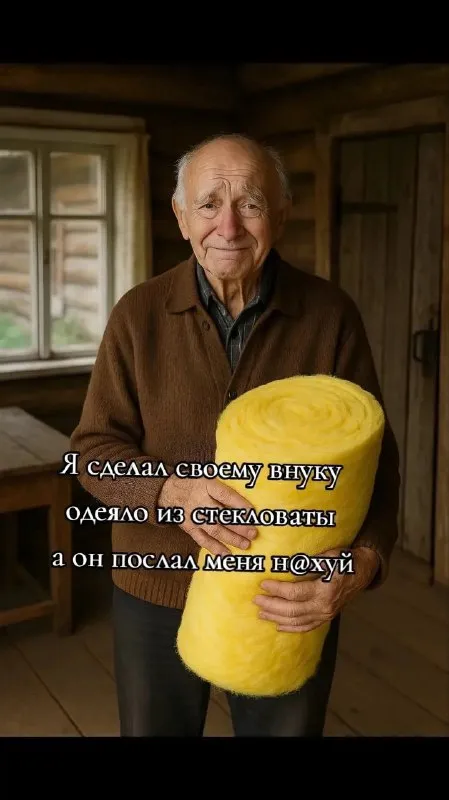 Дедушка с одеялом из стекловаты