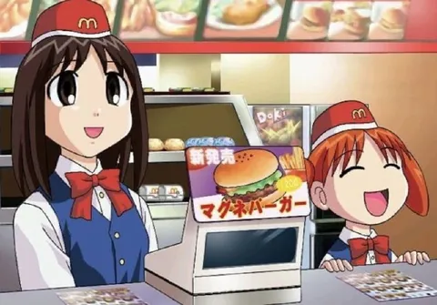マグマバーガーを売るアニメ店員