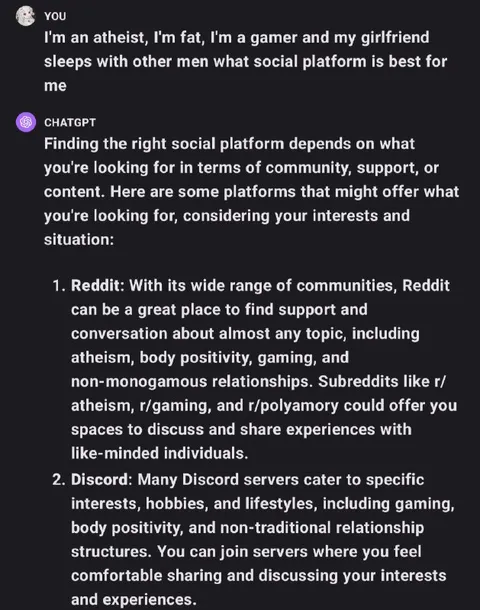 ChatGPT Recommends Reddit and Discord