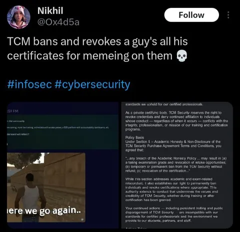 TCM Revokes His Certificates
