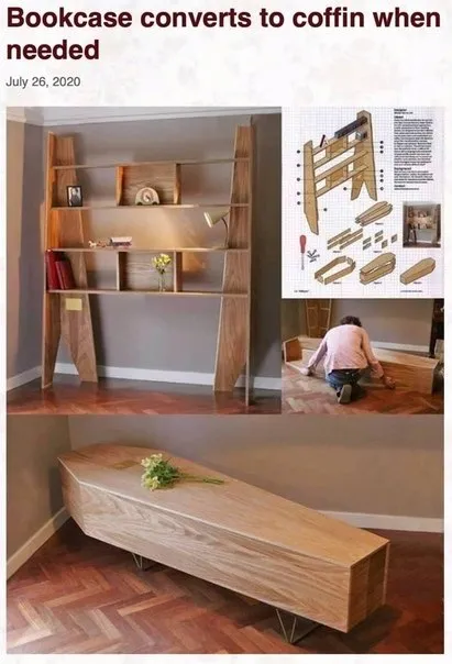 Bookcase Converts Into Coffin