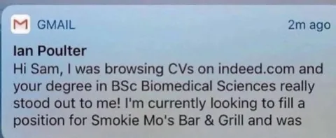 Overqualified Bar Job Email