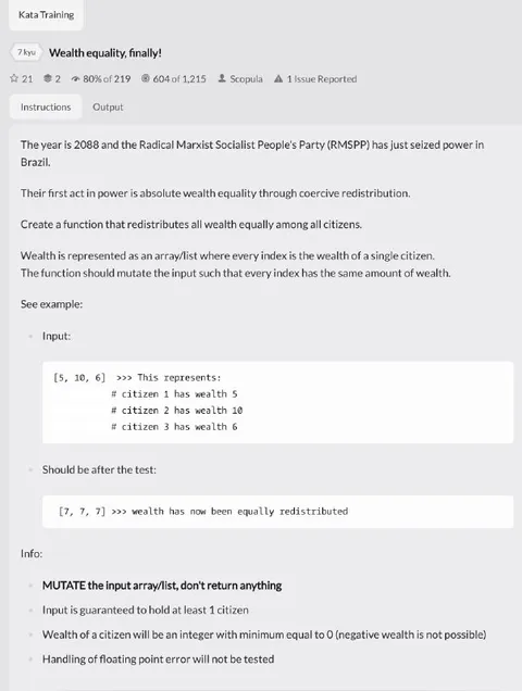Wealth Equality Algorithm Challenge