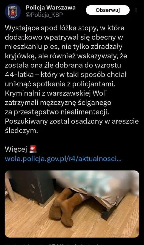 44-latek ukrył się pod łóżkiem