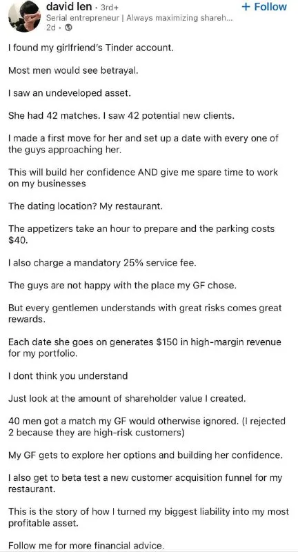 Girlfriend's Tinder Account as Business