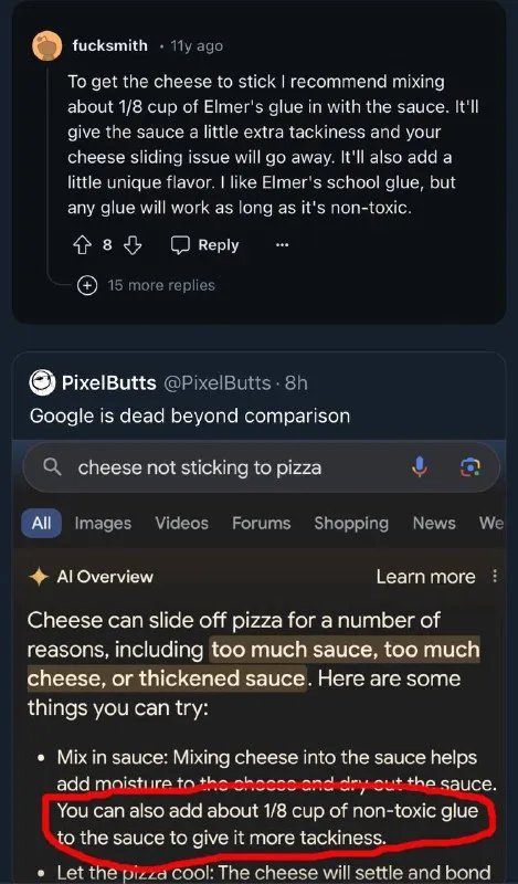 AI Recommends Glue for Pizza