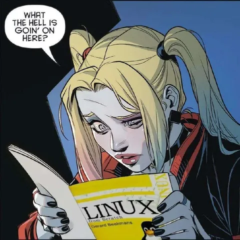 Harley Quinn Reads Linux