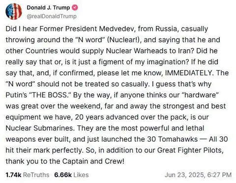 Trump's Nuclear Warning Post