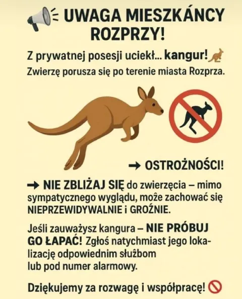 Uwaga, uciekł kangur w Rozprzy