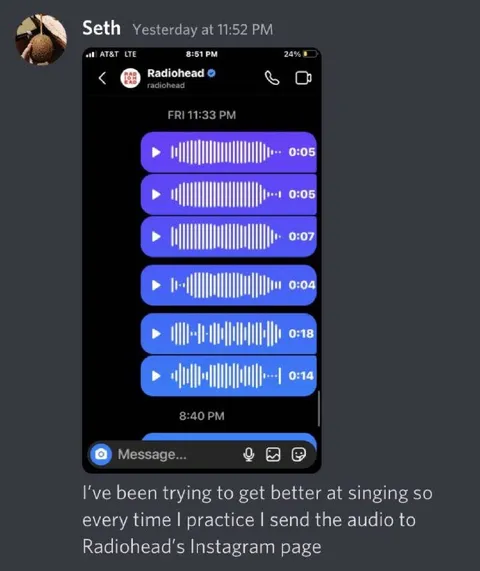 Sending Singing Practice to Radiohead