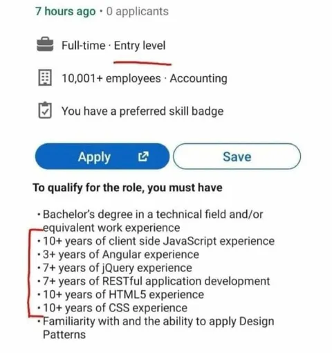 Entry-Level Job With Ten Years’ Experience