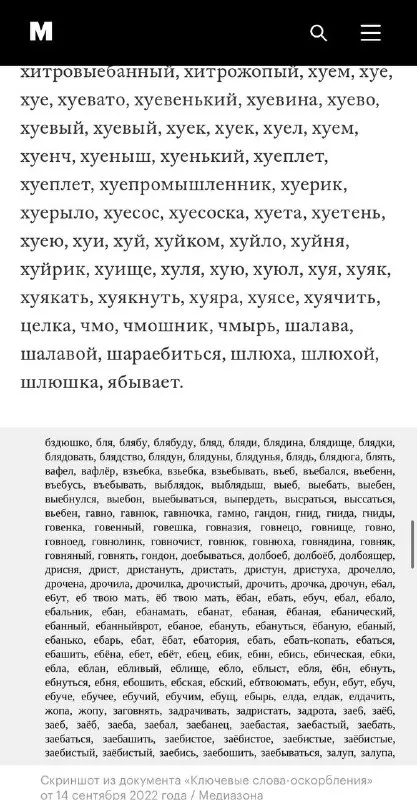 Словарь ключевых оскорблений