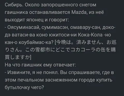 Японец в заснеженном городе