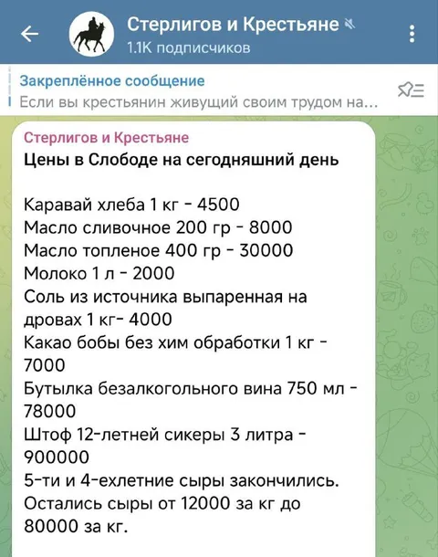 Цены в Слободе на сегодня