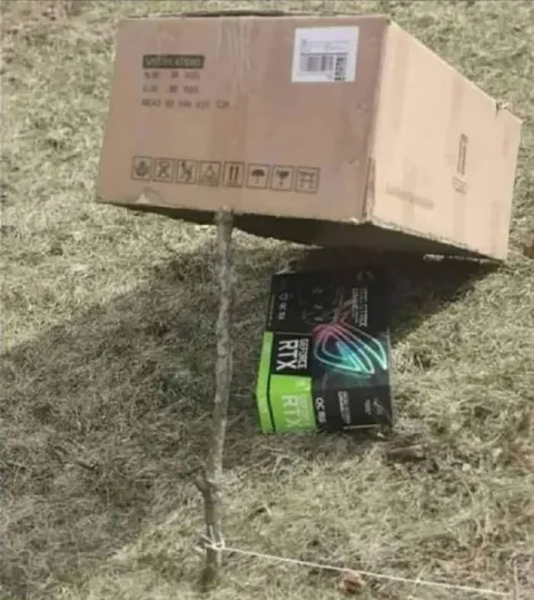 RTX Graphics Card Under Cardboard Shelter